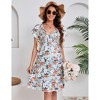 Women's V Neck Maternity Smocked Short Sleeve Summer Dress  Boho Ruffle Casual Swing Midi Dress - 2 of 4