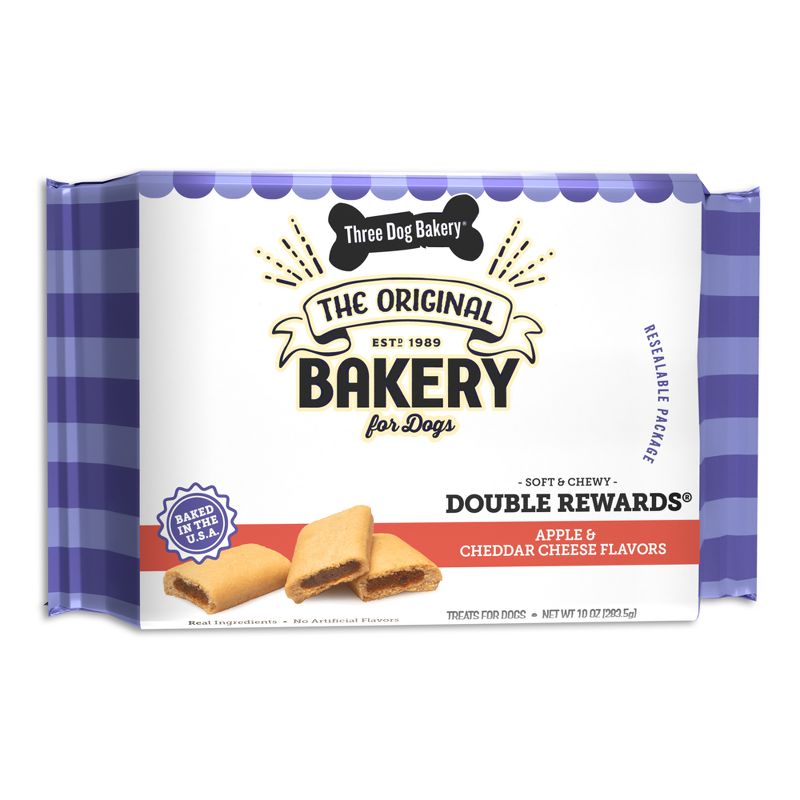 Three Dog Bakery Double Rewards Chewy with Apple and Cheese Flavor Dog Treats - 10oz, 1 of 11