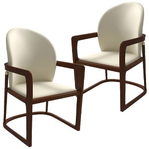 LeisureMod Svelta Leather Dining Chair – Upholstered Mid-Century Modern Accent Arm Chair with Rubberwood Legs for Kitchen or Dining Room Set of 2 - 1 of 4