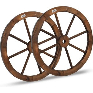 VINGLI 24" Decorative Wooden Wheel (Set of 2), Vintage Wall Hanging Wagon Wheel for Bar, Patio, Carbonized - 1 of 4