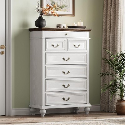 Jojoka Farmhouse Tall Dresser for Bedroom with 7 Drawers,50" Large Drawers with Jewelry Storage for Bedroom