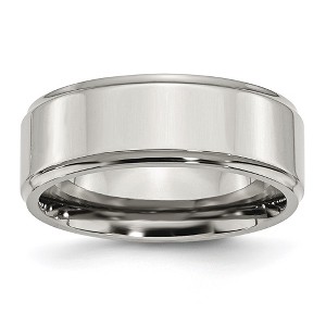 Black Bow Jewelry 8mm Stainless Steel Polished Ridged Edge Comfort Fit Band - 1 of 4