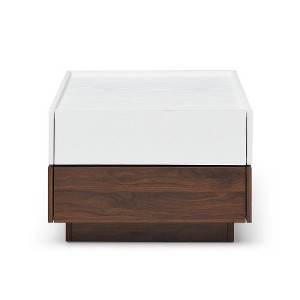 SYFERLORY Rotating Coffee Table with 2 Drawers, High wood 2-Tier Center Table with Storage (white and Walnut ) - 1 of 1