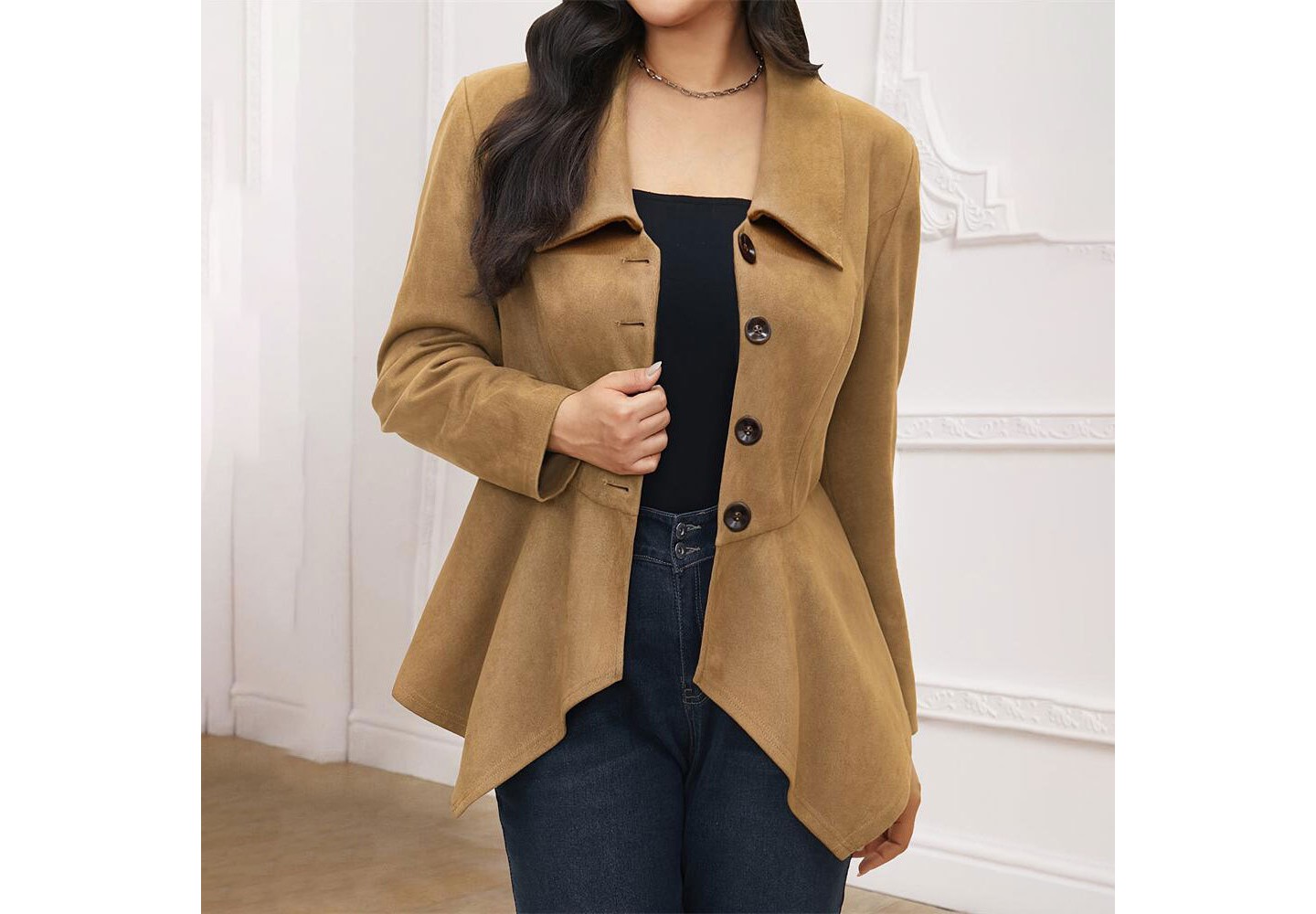 Женская куртка EadianDree Women Peplum Coat Lapel Single Breasted Outerwear Asymmetrical Hem — фото 3