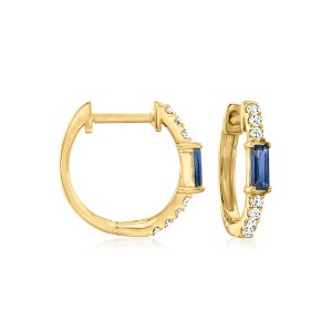 Pure Collection by Ross-Simons 0.20 ct. t.w. Sapphire and .11 ct. t.w. Diamond Huggie Hoop Earrings in 14kt Yellow Gold - 1 of 4