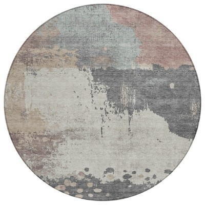 Khaki Charcoal And Ivory Abstract Washable Indoor Outdoor Area Rug