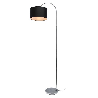 66" Brushed Nickel Arched Floor Lamp with Black Fabric Shade