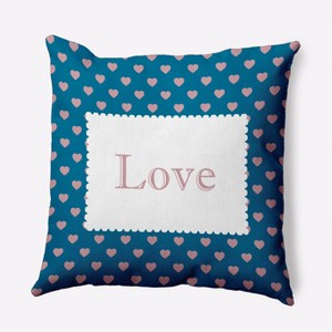 16"x16" Valentine's Day Love Square Throw Pillow Teal - e by design - 1 of 4