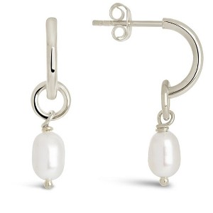 SHINE by Sterling Forever Sterling Silver Pearl Drop Hoop Earrings - 1 of 4