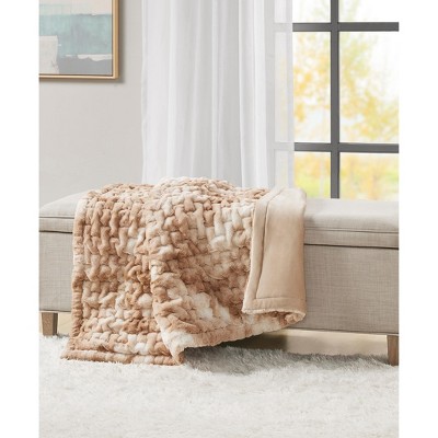 Ruched Fur Luxury Throw Premium Soft Cozy Brushed Long Faux Fur For Bed, Couch or Sofa