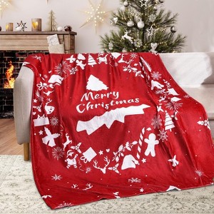 Lomsoe Christmas Flannel Throw Blanket for Couch, Soft Fuzzy Cozy Blankets for Winter, Green Reindeer Patternt Decoration Blanket. - 1 of 4