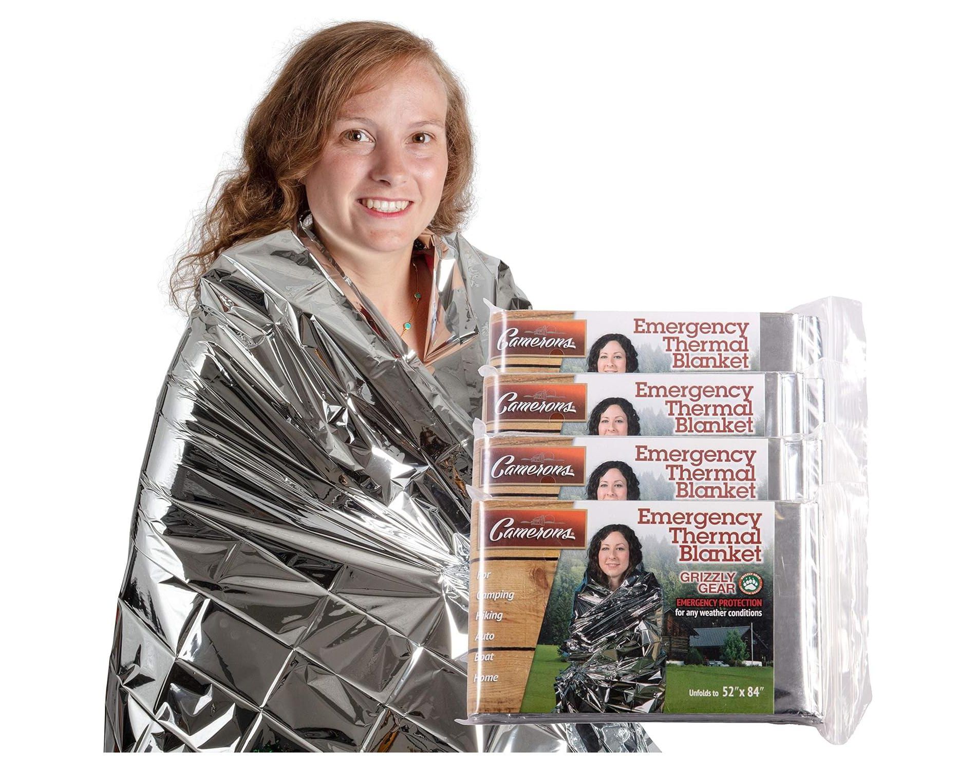 Grizzly Gear Emergency Mylar Blanket 4 Pack- 7' x 4' 1/3" Thermal Weatherproof Survival Gear- Durable Tearproof Prepper Supplies