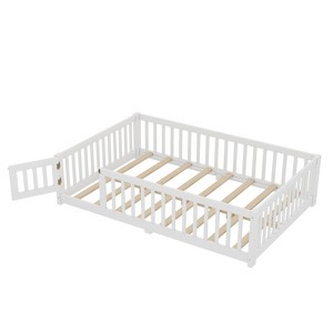 SEVOBAL Kids Bedroom Twin Size Floor Bed Frame With Safety Guardrails Door Removable Slats No Box Spring Needed for Kids, White, 78.15"*19.29"*4.92" - 1 of 4