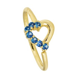 Jewelry Avalanche 20G 14K Gold Half-Heart Nose Hoop with Blue Sapphire Gemstones 8mm - 1 of 4