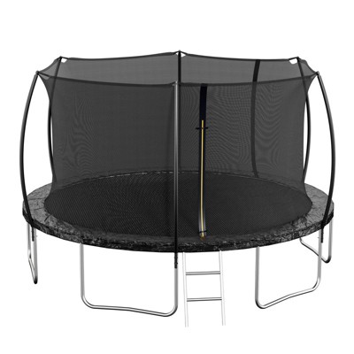 Aukfa 12FT Trampoline for Kids and Adults with Safety Enclosure Net, Double-Sided Color Pad, Curved Safety Poles