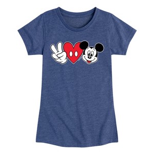 Girls' - Disney - Peace Love Mickey Fitted Short Sleeve Graphic T-Shirt - 1 of 4