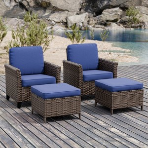 EAGLE PEAK Ocean Vista 4 piece Wicker Outdoor Patio Seating Set, Variated Wicker Conversation Dining Chairs Set with Cushions - 1 of 4