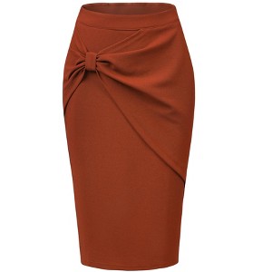 INSPIRE CHIC Women's Work Ruched High Waist Midi Pencil Skirt - 1 of 4