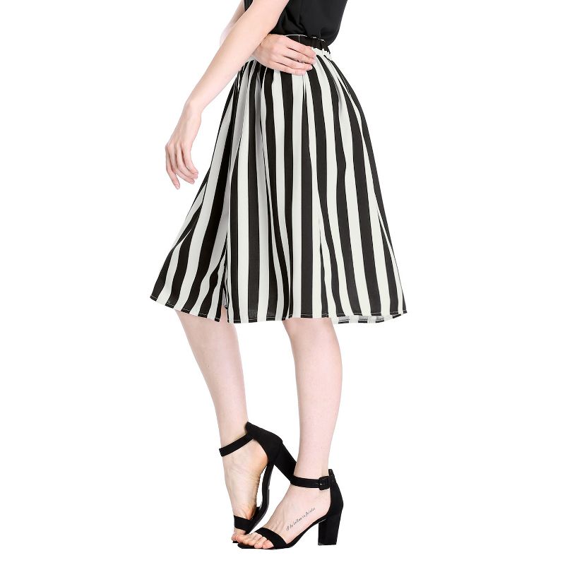 Allegra K Women's Stripes Button Front Elastic Back A-Line Midi Skirt, 5 of 8