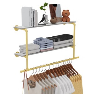 2 In 1 Heavy Duty Industrial Pipe Clothes Rail Floating Wall Mounted Hanging Display Closet Storage Shelf for Bedroom Laundry Room - 1 of 4