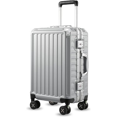 LUGGEX Aluminum Frame Luggage with Spinner Wheels, Zipperless Polycarbonate Hard Shell Suitcase, Carry On 20 Inch, Silver Grey