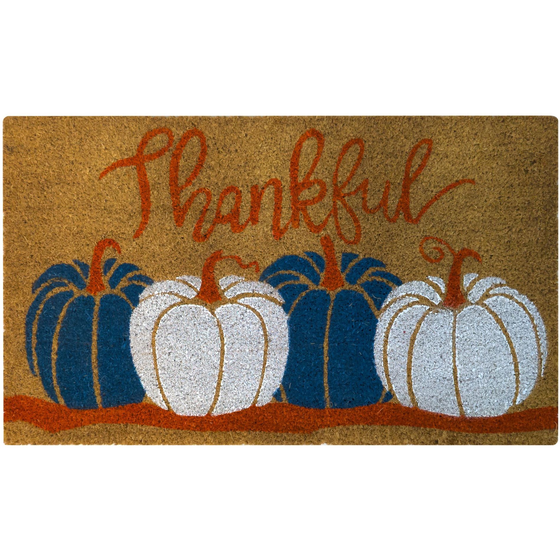 Kate Aurora Fall Harvest Thankful Pumpkins Bristled Outdoor Welcome Mat - 18"x30"