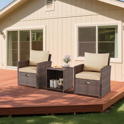 5-Piece Rattan Patio Furniture Set with 2 Dining Chairs & 1 Table, Outdoor Conversation Set for Balcony, Lawn, Porch ¨C Brown