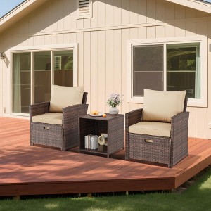 5-Piece Rattan Patio Furniture Set with 2 Dining Chairs & 1 Table, Outdoor Conversation Set for Balcony, Lawn, Porch ¨C Brown - 1 of 4