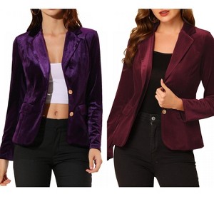 INSPIRE CHIC Women's Notched Lapel Vintage Office Button Front Velvet Blazer 2 Packs - 1 of 4