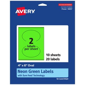 Avery Neon Green Paper Labels, 4" x 6" Oval - 1 of 4