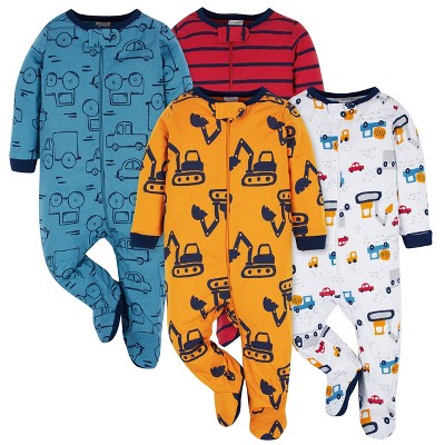 Onesies Brand Baby Boys' Long Sleeve Sleep 'N Plays - Construction Zone - 6-9 Months - 4-Pack