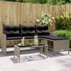 vidaXL Patio Garden Sofa Set L-Shaped Gray Poly Rattan with Table - Outdoor Seating with Washable Cushions for Deck, Terrace - 2 of 4