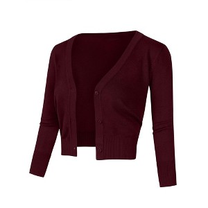 Women's Casual Open Front Knit Cropped Bolero Shrug 3/4 Sleeve Cardigan Sweater - 1 of 4