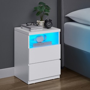 Minimalist Nightstand with Adjustable LED Lighting, 2 Storage Drawers, Compact Side Table - White - 1 of 4