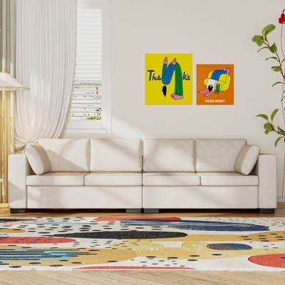 Famapy Off-White Chenille 4 Seater Sofa Wooden Frame with Plush Cushions and Matte Finish