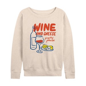 Women's - Instant Message - Wine Cheese Pretty Please Lightweight French Terry Wide Neck Long Sleeve Shirt - 1 of 4
