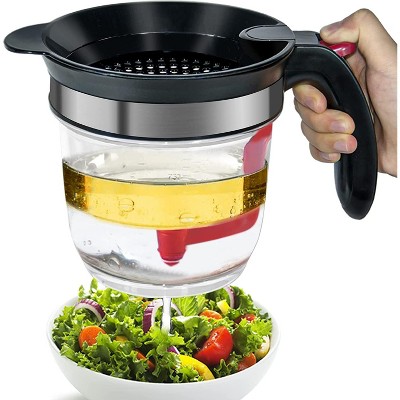 Fat Separator Measuring Cup with Bottom Release - 4 Cup Gravy, Grease & Oil  Separator with Strainer 