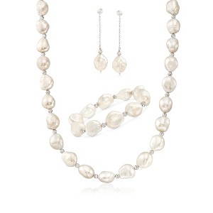 Ross-Simons 11-12mm Cultured Baroque Pearl and Sterling Silver Jewelry Set: Earrings, Bracelet and Necklace - 1 of 4