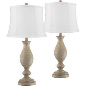 Regency Hill Serena Traditional Country Cottage Table Lamps 27 1/2" Tall Set of 2 Beige Gray White Softback Drum Shade for Bedroom Living Room House - 1 of 4
