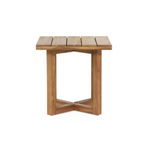 Hamel Outdoor Acacia Wood Square Side Table Teak - Christopher Knight Home: Durable Patio Furniture, Water-Resistant, Rustic Style - 1 of 4