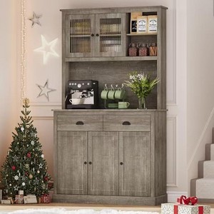 Tall Kitchen Pantry Cabinet with Doors and Shelves & Drawer Anti-Tipping Device Kitchen Hutch with Microwave Stand for Living Room, Dining Room GRAY - 1 of 4