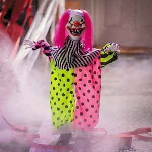 Morris Costumes 35 1/2" Animated Standing Clown with Pink Hair & Leather Shoes Halloween Decoration - 1 of 2