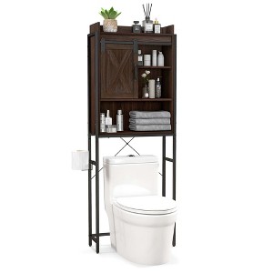 Costway Over-The-Toilet Storage Cabinet Bathroom Organizer w/ Sliding Barn Door Rustic Brown/Espresso/Grey - 1 of 4