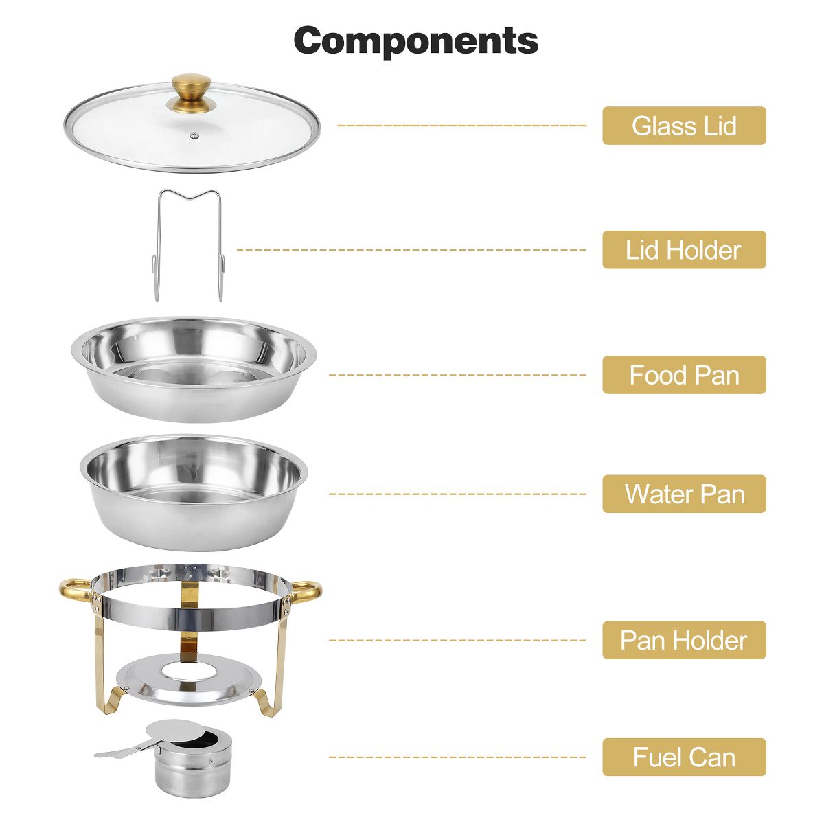 Chafing Dishes, 5QT Buffet Servers, Round Catering Food Warmers Stainless Steel Chafing Dish Buffet Set with Glass Lid & Lid Holder, 4 Packs - thumbnail 2