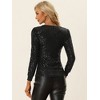 INSPIRE CHIC Women's V Neck Long Sleeve Party Metallic Sparkly Sequin Top - 3 of 4