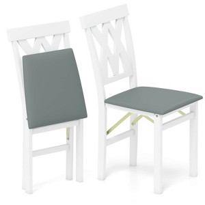 Costway Folding Kitchen Chairs Set of 2/4 with Rubber Wood Frame Padded Seat with PVC Leather White/Brown - 1 of 4