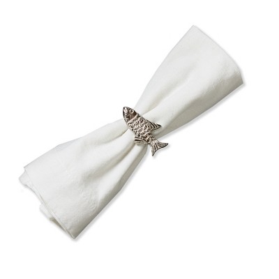 Tag Fish Napkin Ring - Silver Everyday Napkin Holder, 1.75" x 1.75" x 2" - Easy Spot or Wipe Clean