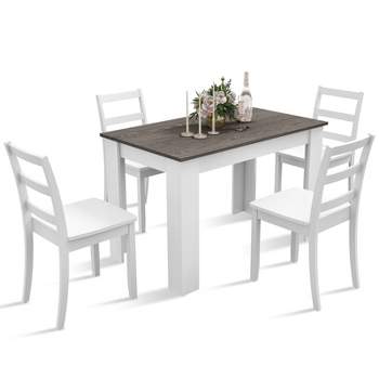 Costway 5 PCS Dining Set Modern Rectangle Table & 4 Rubber Wood Chairs Kitchen Breakfast