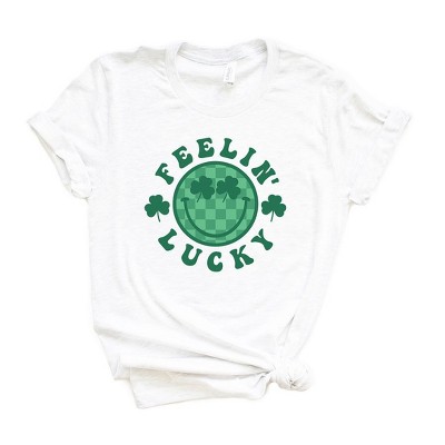 Simply Sage Market Women's Feelin Lucky Checkered Smiley Short Sleeve Graphic Tee