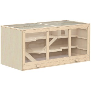 Skyzone 45" Natural Wooden Hamster Cage, 3-Tier 1000 sq.in Exercise Space with Lockable Door, Ramps, - 1 of 4
